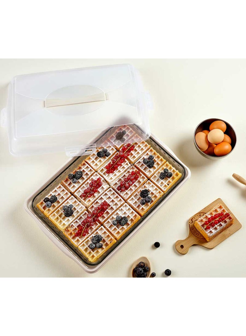 dunya 3-Piece Transparent Plastic Cake Plate Set with Cover – Serving Tray with Lid – Durable Food Display & Storage Set (450 x 310 x 100 mm) - Image 2